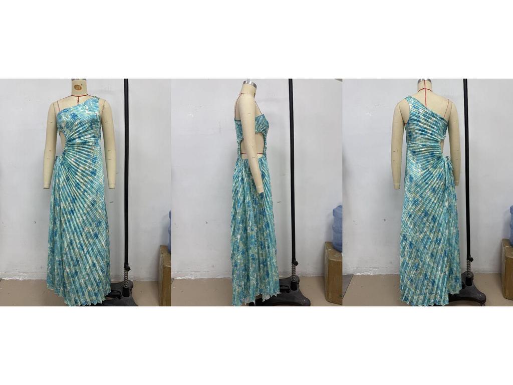 Elegant One-Shoulder Pleated Evening Dress with Waist Cutout - Spring/Summer Style