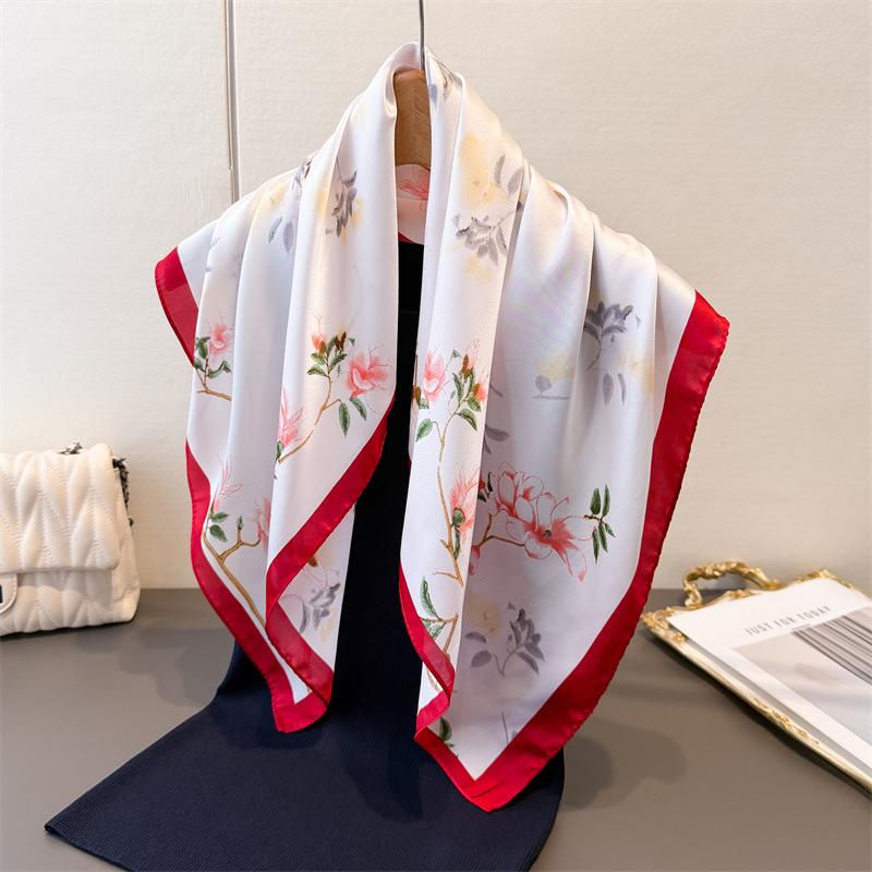 Luksusowy Jedwabny Kwadratowy Szalik z Nadrukiem Damski na Szyję Opaska do Włosów Plażowy Hidżab Chusta na Głowę Opaski na Głowę Bandana Damska Foulard 70cm