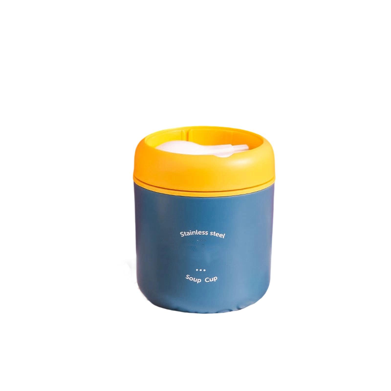 Stainless Steel Breakfast Cup, Japanese Insulated Soup Cup with Lid and Spoon синий