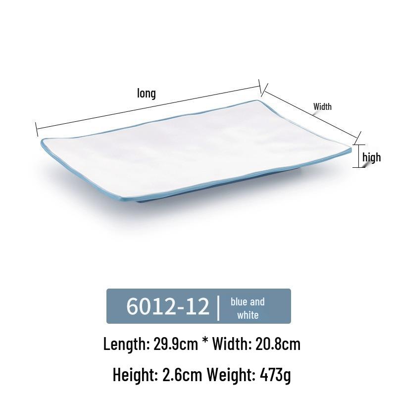 Melamine Rectangular Imitation Porcelain Plate for Hot Pot, Sushi, BBQ & Hotel Tableware.