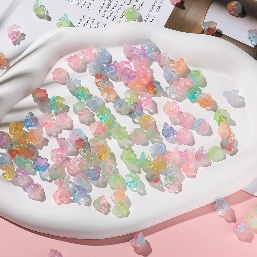 20pcs Colorful Lily of The Valley Flower Shape Bead 12x11mm Lampwork Glass Loose Beads for DIY Craft Jewelry Making Accessories