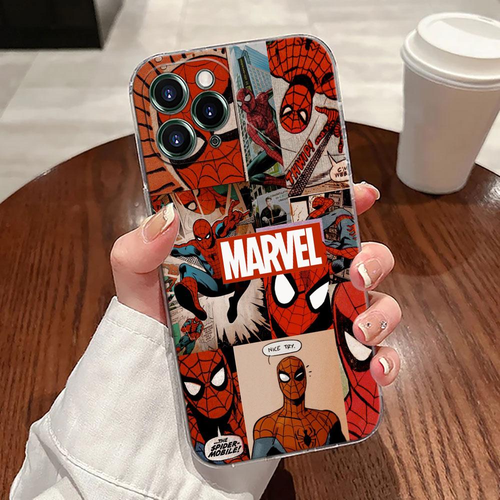 Marvel Spiderman Transparent Phone Case For iPhone 17 Pro Max 17E 11 12 13 14 15 16 Pro Max 15 Plus 17 Air 16E 7 XS Soft Cover
