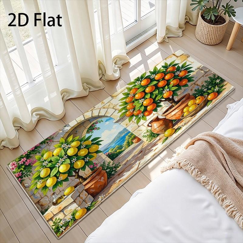 Mediterranean Orange Lemon Tree Kitchen Runner Mat Anti Slip Absorbent Rug Fruit Scenery Carpet for Sink Cooking Laundry Room