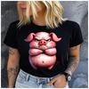T-shirt Unisex Donna Cotone Stampa Maialino Grasso Arrabbiato Girocollo Largo Casual Manica Corta Top alla Moda Abbigliamento Estate