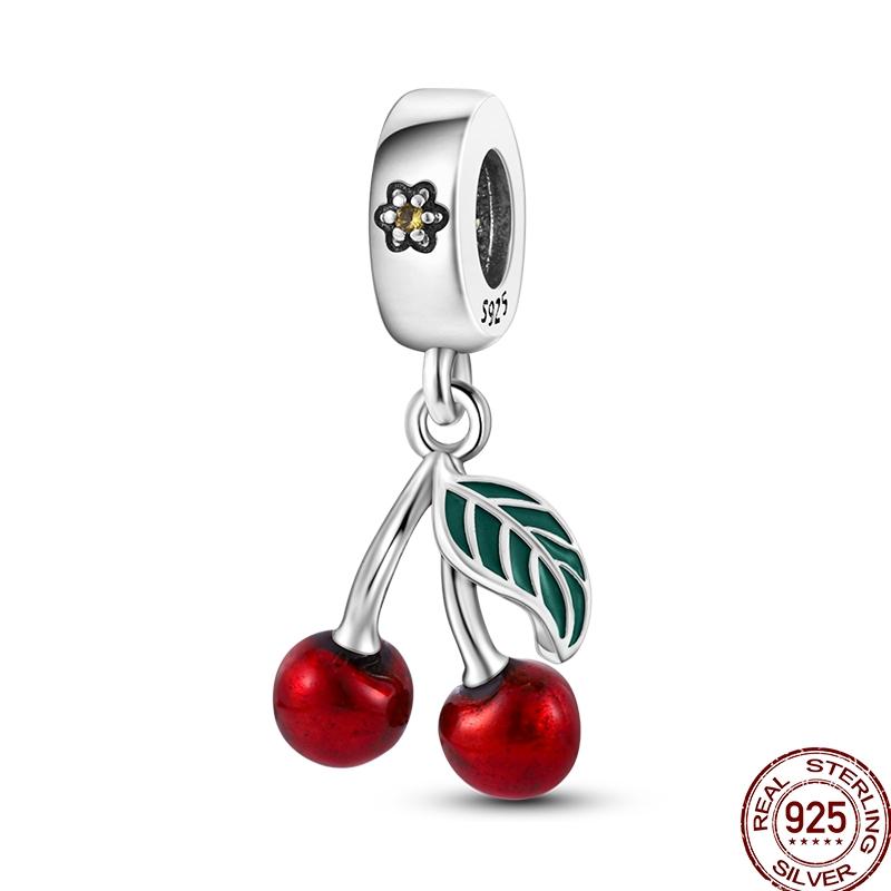 Newstering Copper Cherry Strawberry Fruit Series Charms Beads Fit 3Mm Original Bracelets Diy Birthday Jewelry Gifts