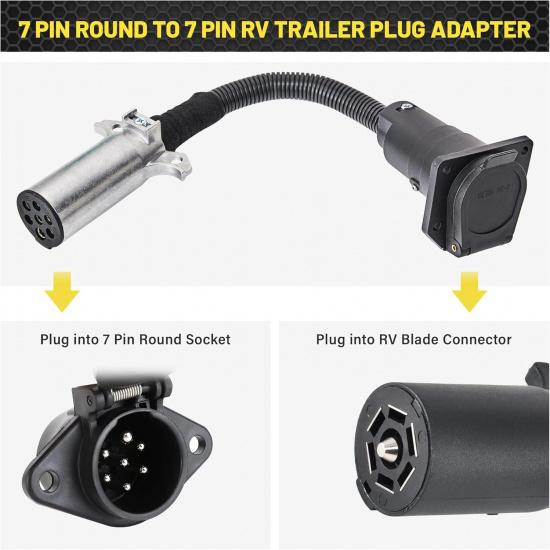 Oyviny 7-Pin Rund auf 7-Pin RV Anhängeradapter mit Montagehalterung, 7-poliger Rund auf 7 RV-Stecker Adapter 14 Zoll Länge