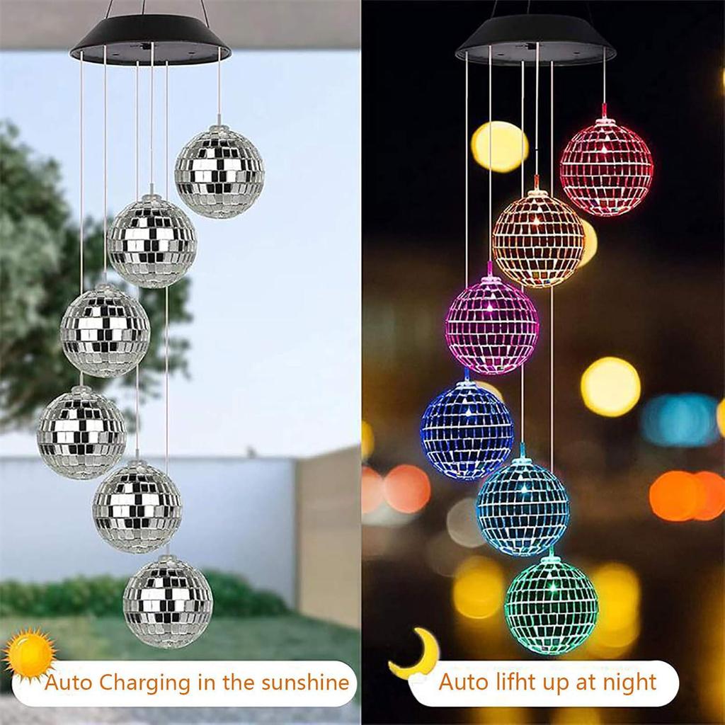 Solar-Powered LED Moroccan Mirror Ball Wind Chime Light