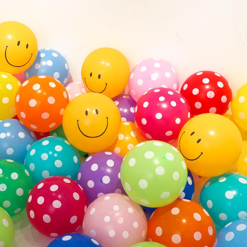 Children's Day Polka Dot First Birthday Decoration: Smiley Face 4D Round Balloon Set with Colorful Balloons