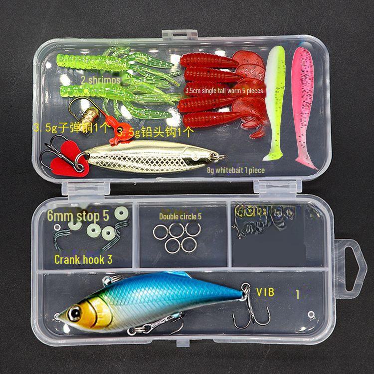 

Набір приманок і приманок: Включає м’які приманки, блискітки, перевернуті жаби та гольян