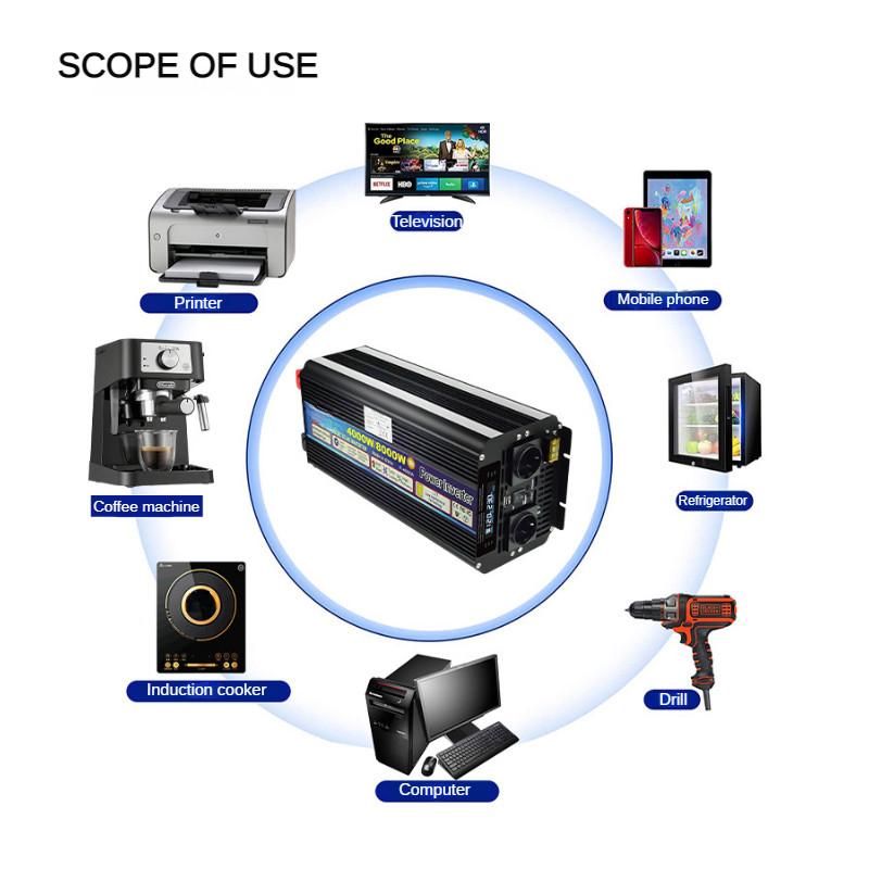8000W High Power Car Inverter Solar Power Sine Wave Converter Outdoor Travel LCD Display Battery Inversor