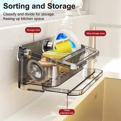 Küchenspülbecken Organizer Abtropfgestell mit Saugnapf Hohe Tragfähigkeit Einfache Installation Selbstentwässerndes Regal Schwammhalter