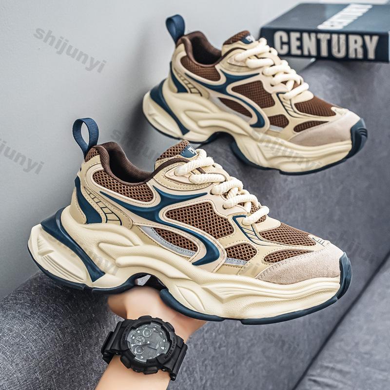 Fashion Mesh Breathable Low Top Thick Soled Niche Design Shoes for Men 2025 Autumn Fashion Trend Versatile Comfortable Platform sneakers