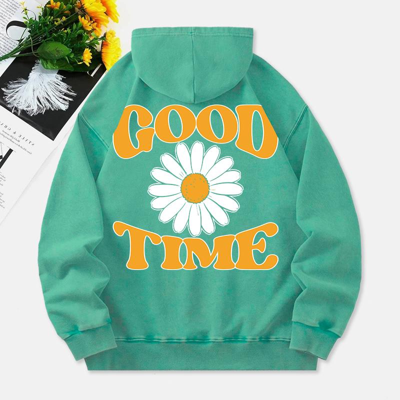 

Худи Good Time с принтами хризантем, хлопковые пуловеры, удобные, с карманом, оверсайз, с капюшоном 3XL