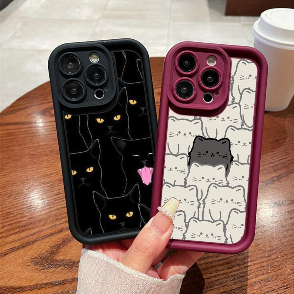 LZ7 Cartoon Cat Cute Silicone Phone Case for iPhone 11 13 14 15 16 Pro Max 7 8 16 Plus 12 Mini XS Max XR Shockproof Back Cover