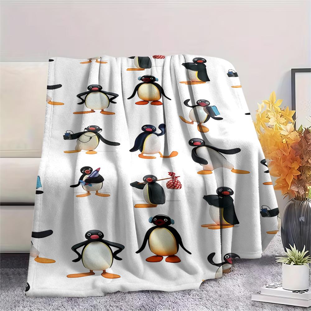 1PC PINGU Print Flannel Blanket, High Quality All Seasons, Home Decor, Warmth and Comfort, Perfect for Christmas Gifts