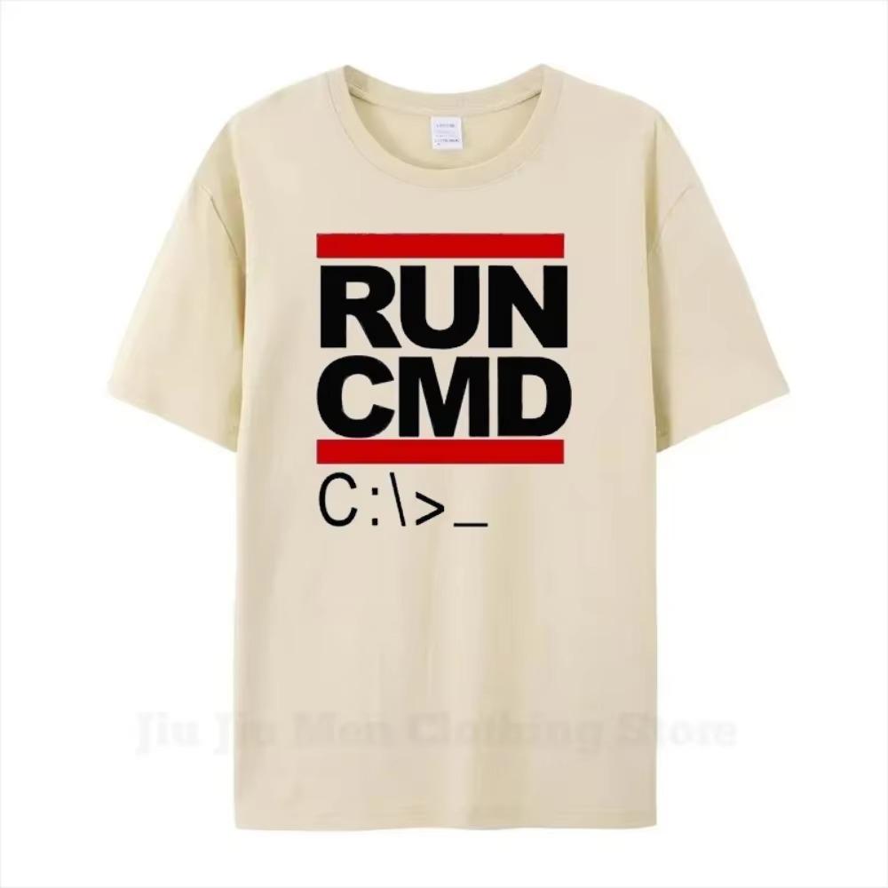 Run Cmd Computer Programmer Men Tshirts Summer Short Sleeve Cotton T-Shirt Funny Birthday Gift For Boyfriend Husband Oversized T