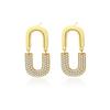 U-Shaped Stud Earrings With Full Crystal Pave Oval Design Sterling Gold Plated Minimalist Chic Women