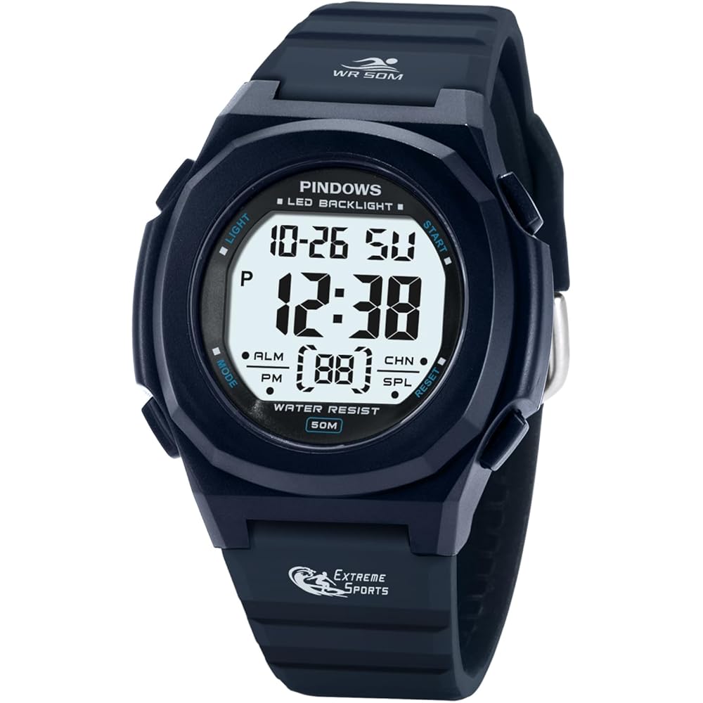 PINDOWS Women s Digital Sports Watch 50m Waterproof LED Backlight Calendar Alarm Stopwatch