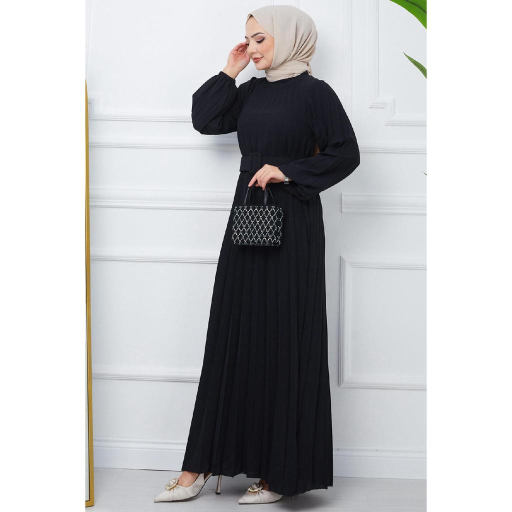 Belted Pleated Aerobin Dress Khaki Hm2339