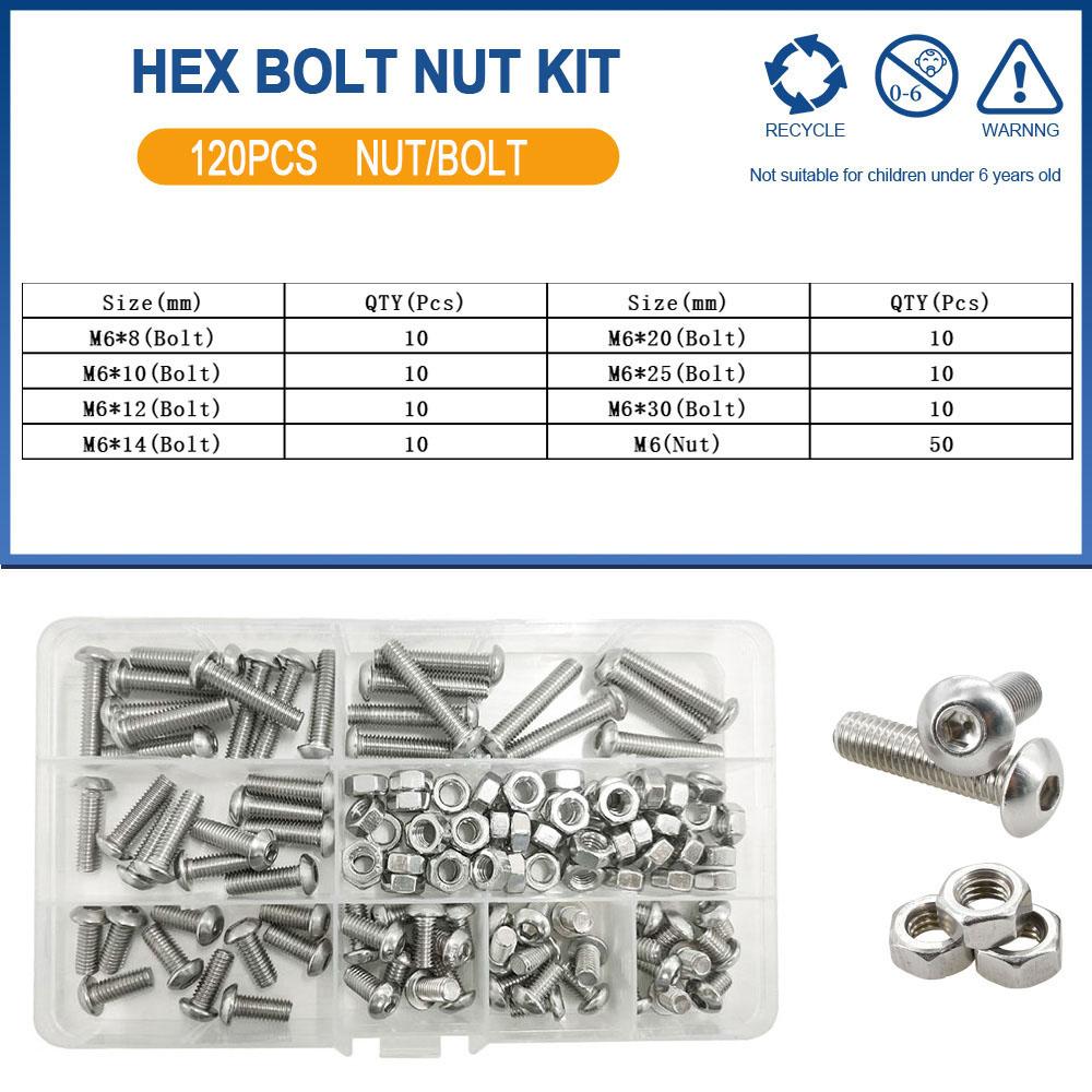 Allen Screw Nut Bolt Kit M2 M3 M4 M5 M6 304 Stainless Steel Bolts Nuts Set Hexagon Button Round Head Machine Screws Nuts Kit