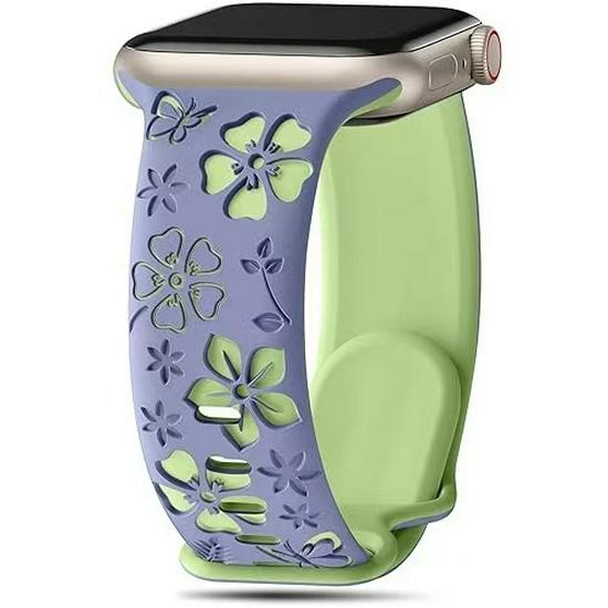 Apple iWatch 3D Carved Floral Laser-Engraved Silicone Band
