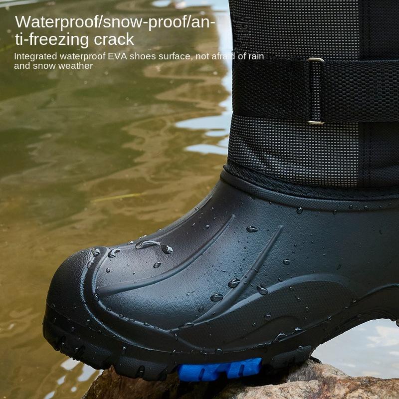 Fashion Men's Snow Boots Waterproof Steel Nails Midtube Fishing Boots Plus Velvet Anti-cold Boot for Men Winter Outdoor Camouflage Boots