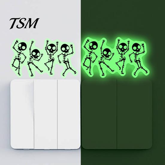 Spooky Room Decorations for Kids Halloween Light Switch PVC Sticker, Glow in The Dark Skeleton No Residue Wall Stickers Decal, Luminous Sticker Living