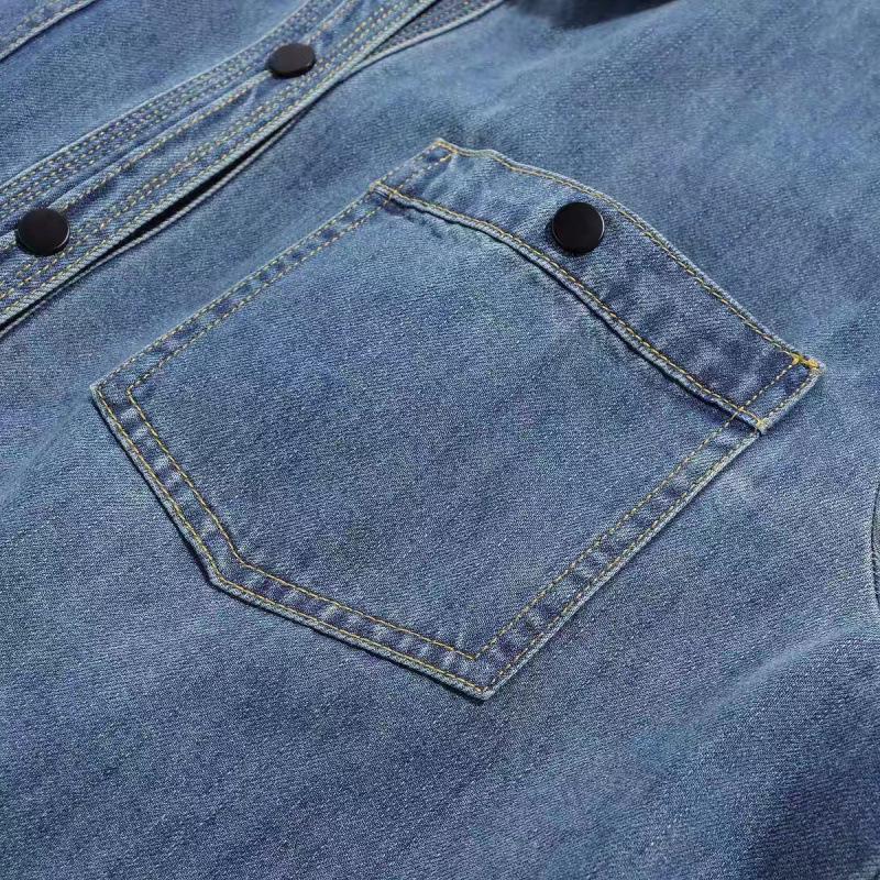 Simple Retro Irregular Denim Shirt for Women - Loose Fit, Single-Breasted, Versatile Top for Spring and Autumn.