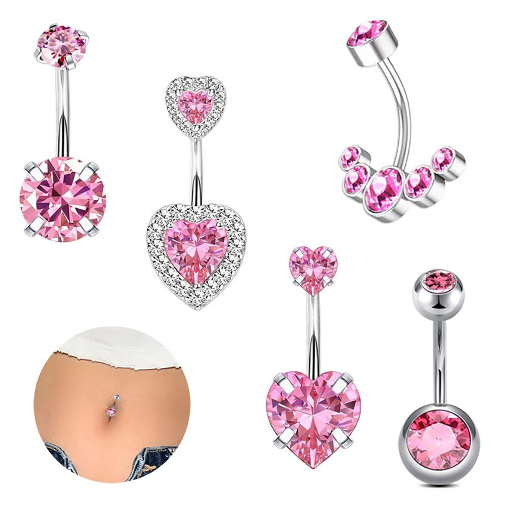 Cross-border e-commerce inverted heart belly button ring -inlaid zircon double-headed love