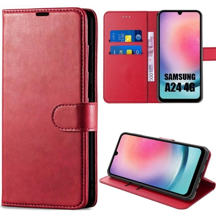 Coque de protection - Samsung - Galaxy A24 - Synthécuir Rouge - Antichoc - Souple