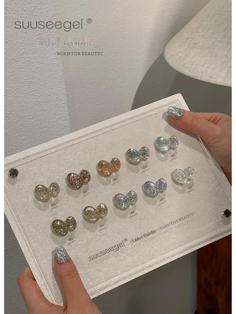 Rich Girl 10-Color Glitter Gel Nail Polish: Gold & Silver Ice Transparent Diamond Shine
