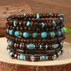 DIEZI 7 Stück/Set Böhmische Holzperlen Türkis Strang Armbänder Herren Damen Handgemacht Elastisches Seil Armband Armreif Pulseira Feminina