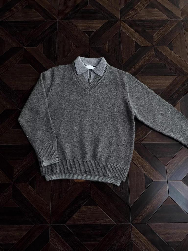 Herren V-Ausschnitt Retro-Stil Strickoberteil - Fake Zweiteiler, Winter Kragen, Lockerer Schnitt