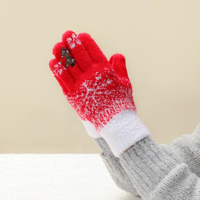 Xinfei Lan Red & Blue Women's Winter Fingerless Touchscreen Gloves - Snowflake Fleece Lined, Thick & Fluffy for Riding