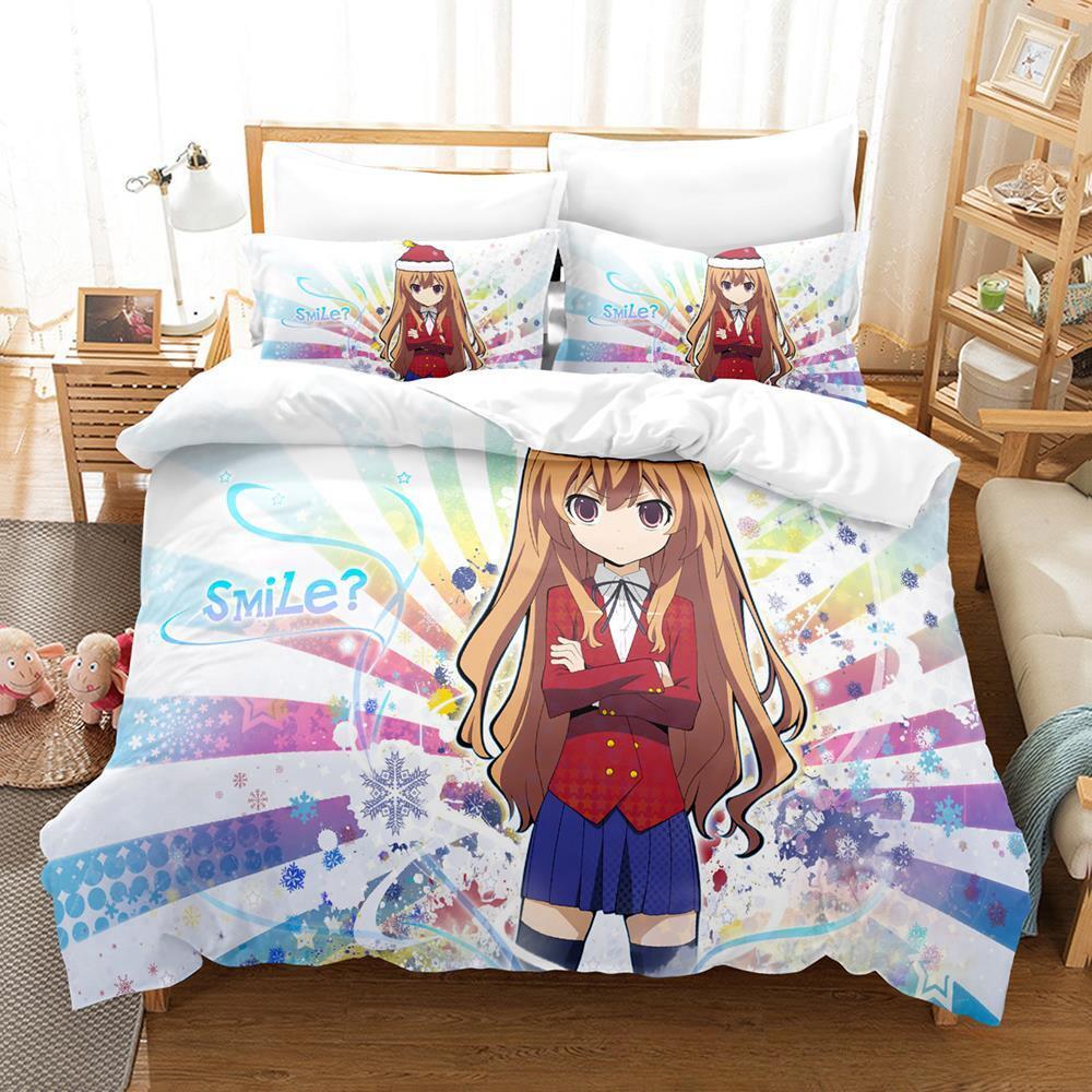 Toradora Bettwäscheset Einzelbett Twin Full Queen King Size Bettset Erwachsener Kind Schlafzimmer Bettbezugsets 3D-Druck Anime Bettlaken-Sets
