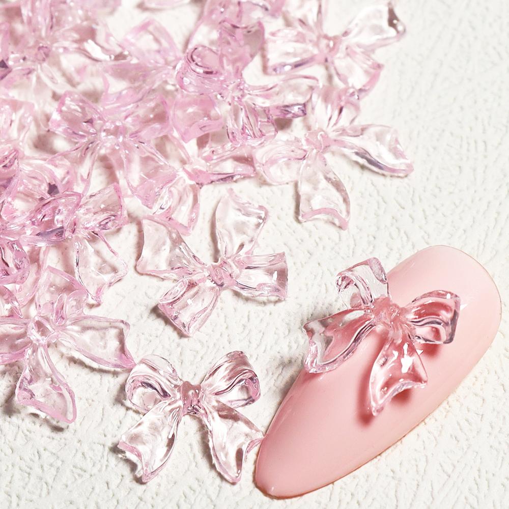50Pcs/Bag Candy Ribbon Bows 3D Nail Charm Transparent Jelly Color Summer Nail Decoration Accessories DIY Manicure Decor