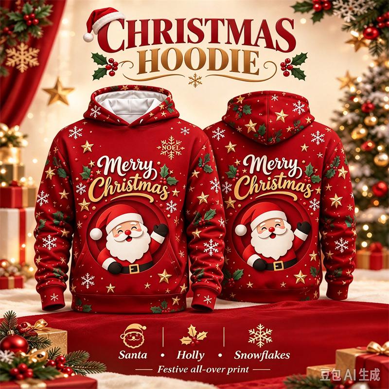 Santa Claus Christmas Hoodie For Men Funny Holiday Sweatshirt With Reindeer Snowman Tree Print Ugly Sweater Xmas Party Wear Tops