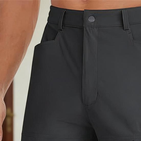 Men Cargo Shorts Button Zipper Design Outdoor Travel Fly Multi-Pocket Shorts Pure Color Wide Leg Summer