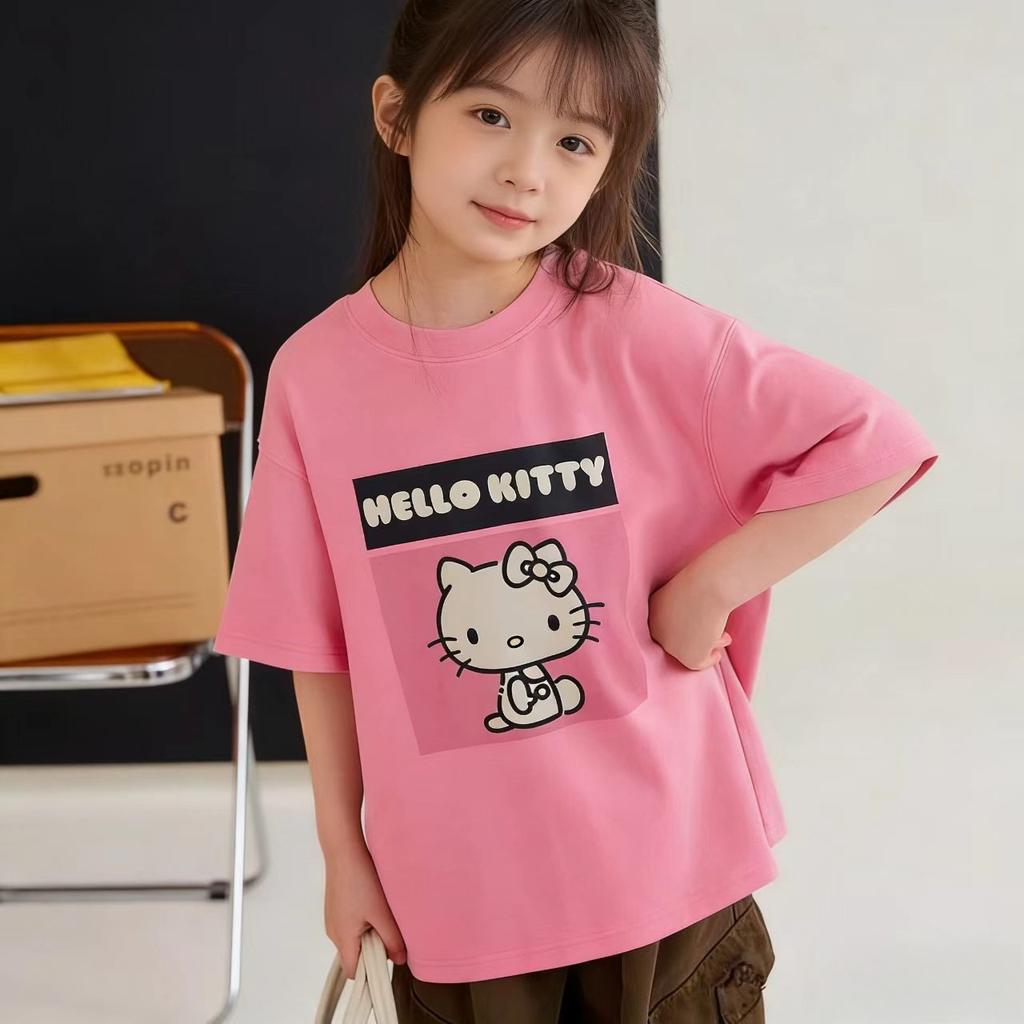 Hello Kitty Short Sleeve Tee soft cotton casual crew neck cute cartoon print lightweight summer top for Women daily wear