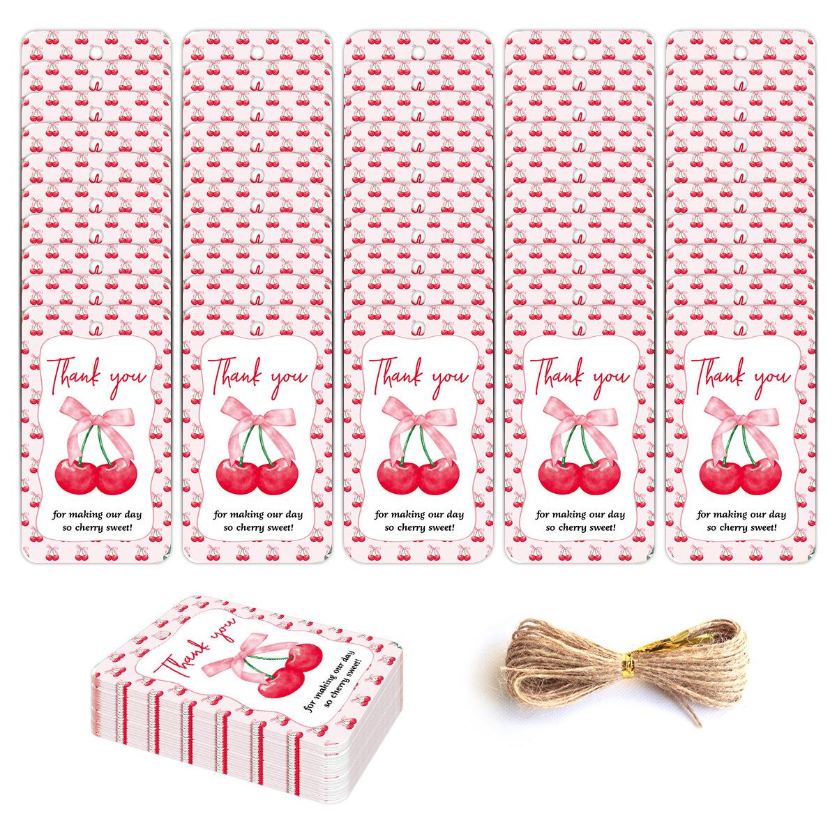 

50 шт. Бирки «Спасибо» с вишней и веревочкой - Бирки-открытки с цветами вишни для свадебных, дней рождений, вечеринок, подарков-сувениров, Бирки для выражения благодарности