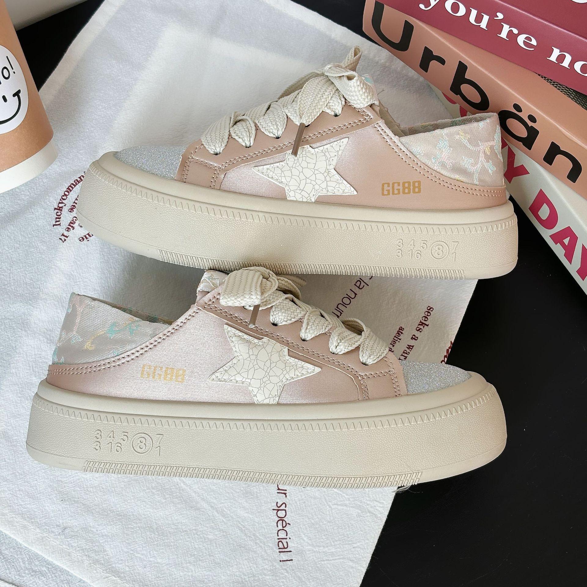 

Thick-soled stars wear two casual little white shoes women s shoes 2025 summer new satin lazy shoes board shoes soft-soled shoes 35