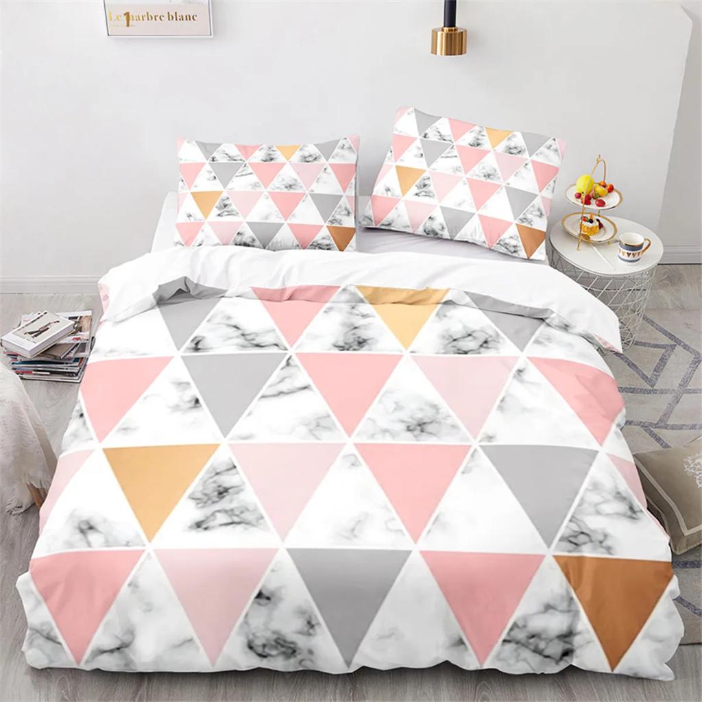 Geometriskt Marmor Påslakan Abstrakt Triangel för Barn Kvinnor Tonåringar Enkel Stil Tema Sovrumsdekorationer Queen King Size