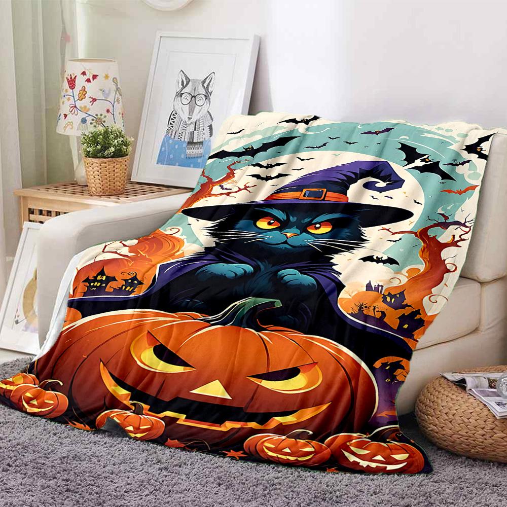 1 Stück Halloween-Katzen-Decke, Leichte Flanell-Kuscheldecke für Sofa, Bett, Reisen, Camping, Wohnzimmer, Büro, Couch089