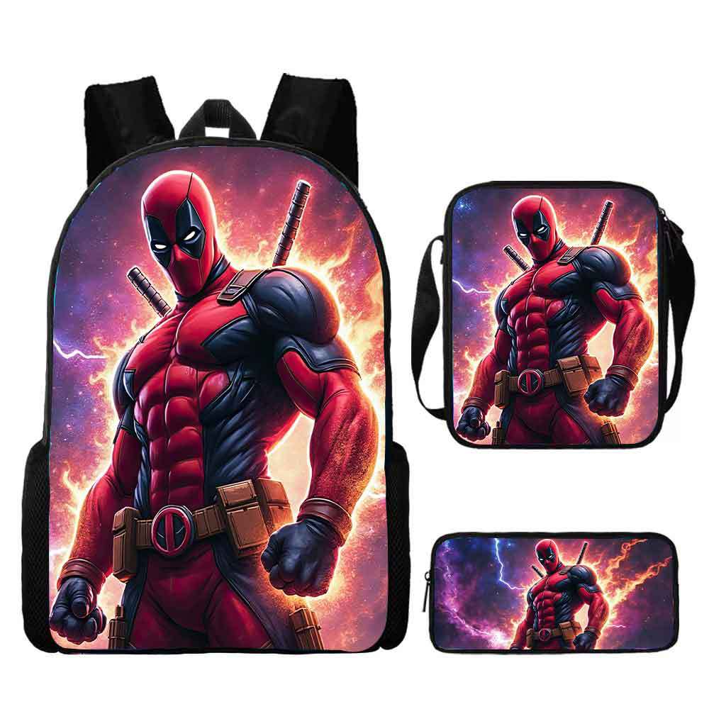 Deadpool Schoolbag, Elementary School Student Backpack, Satchel, Pencil Bag, Three-piece Set, Cartoon Children's Bag, Large-capacity Hot Sale