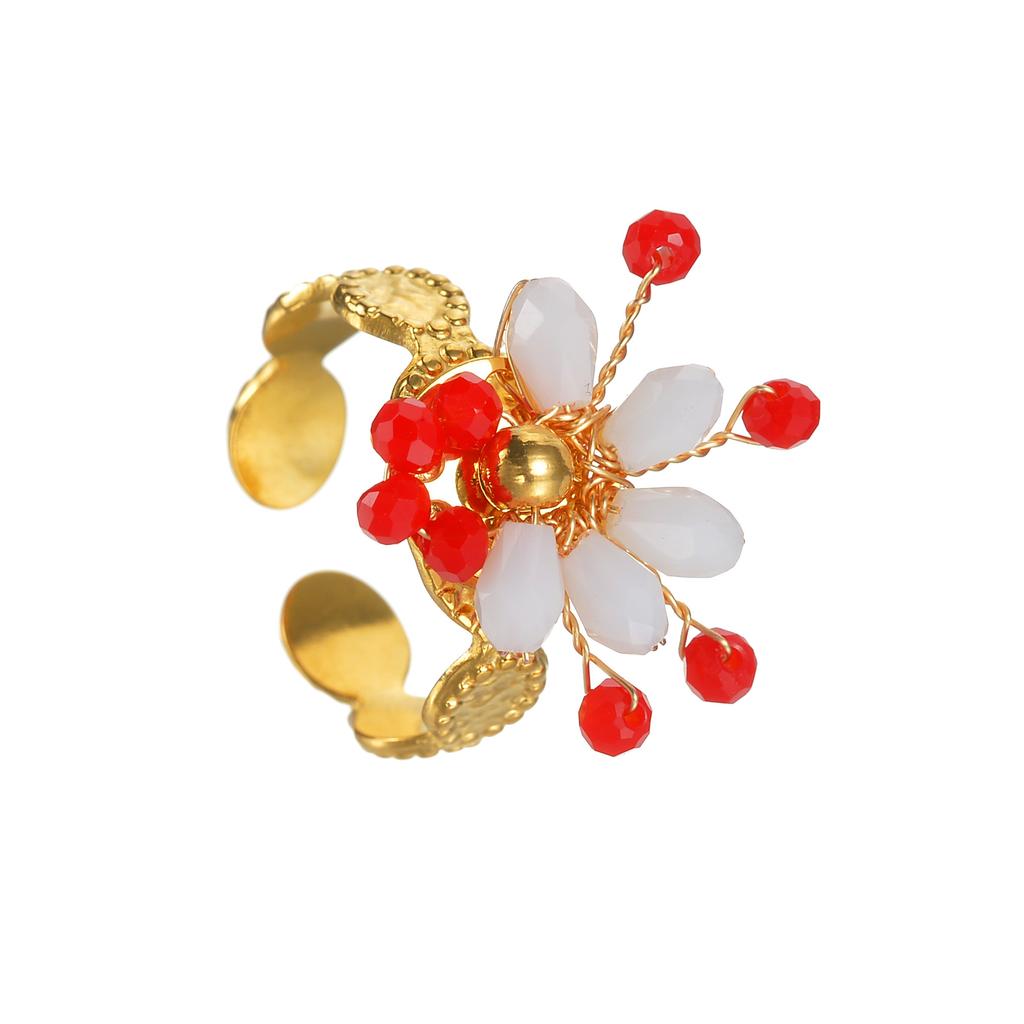 Atoztide Fashion Beaded Flower Open Ring For Women Stainless Steel Exquisite Colored Flower Adjustable Finger Ring Jewelry Gift