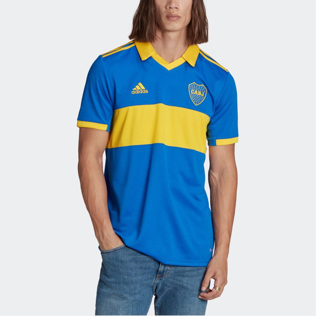 Adidas Boca Juniors Home Jersey With Contrast Collar And Letter Print, Short Sleeve, 2022/23 Season Men Tops Blue HE6338