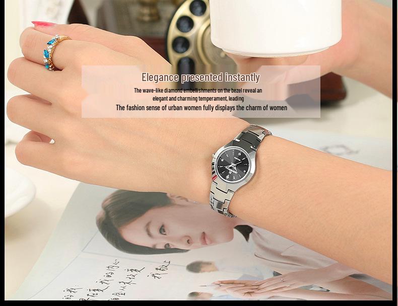 Women's Ultra-thin Square Quartz Watch with Tungsten Steel Strap - Waterproof, High-End Fashion Wristwatch for Students