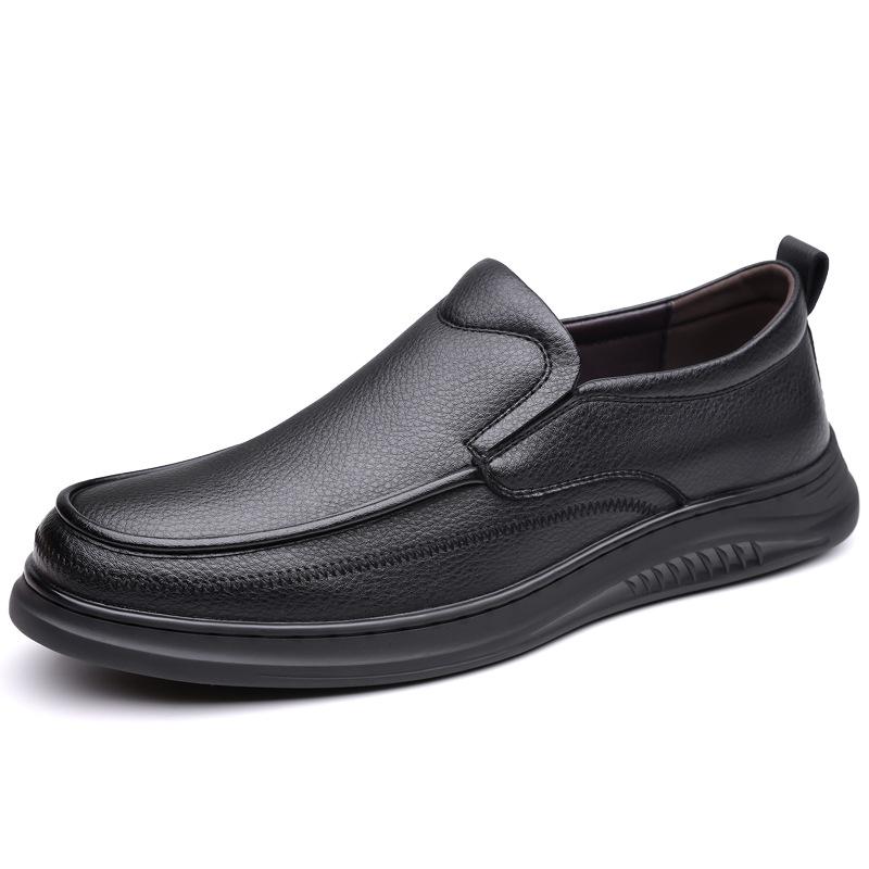 Men's Shoes Autumn Slip-On Lazy Walking Anti-Slip Leather Shoes Men's One-Step Lightweight Middle-aged And Elderly Casual Shoes