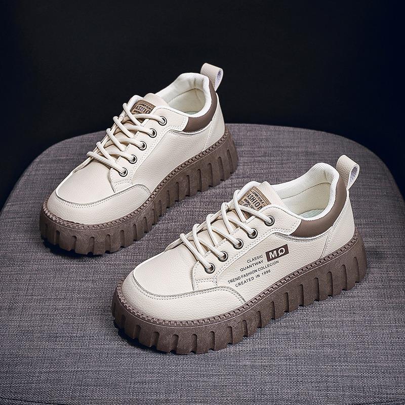 Fashion Women Shoes Fashion Sneakers High Quality Leather Casual Shoe Lace Up Vulcanize Shoes for Women Height Increasing Platform Shoes