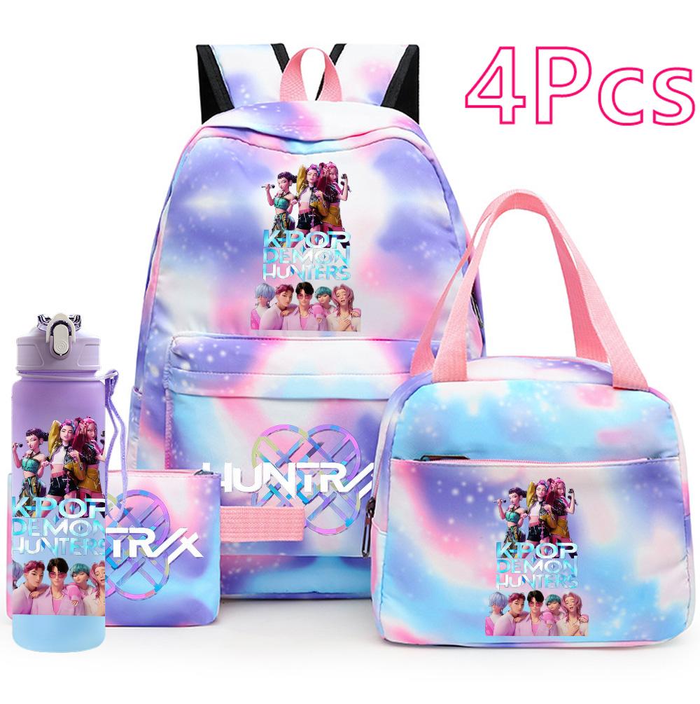 4Pcs/set Anime K-Pop Printed Backpack Handbag Pencil Case with 750Ml Water Bottler for Teenager Boy Girl Schoolbag Large Capacity Bookbag Mochila
